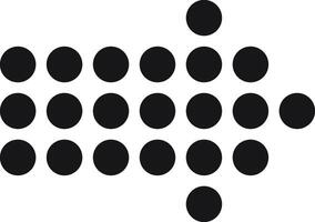 Black dots forming an arrow pointing right on a white background, representing direction, progress, and movement in a simple and minimalist style vector