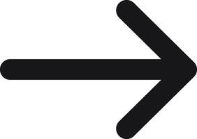 Simple black arrow pointing right, symbolizing direction and choice, featuring rounded edges against a clean white background, conveying movement and progress in a minimal design vector