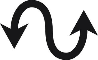 Simple illustration featuring a black curved arrow pointing both down and up, symbolizing change of direction against a clean white background vector