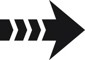 Simple black arrow pointing right with triple chevron tail on white background, ideal for indicating direction, movement, progress, or continuation vector