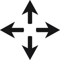 Four thick black arrows pointing in all directionsup, down, left, and rightconverging at the center, representing choices, navigation, and diverse paths to explore vector