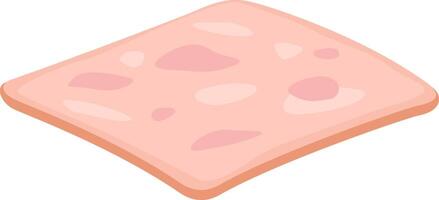 Square slice of bologna sausage meat lying on white background, ready to be eaten in a sandwich or as it is, representing typical cold cuts delicatessen food vector