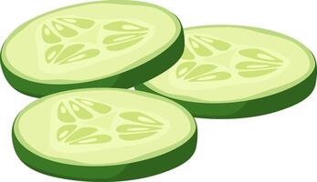 Three overlapping cucumber slices resting on a white background, revealing their juicy flesh and tiny seeds, create a refreshing and vibrant visual perfect for healthy eating vector