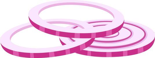 Three overlapping slices of red onion, showing their vibrant purple color and concentric rings, creating a visually appealing arrangement perfect for culinary or food related designs vector