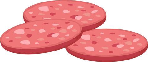Three overlapping slices of bologna sausage create a visually enticing arrangement on a clean white background, highlighting the pink color and smooth texture of this classic delicatessen meat vector