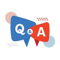 Question and answer line icon designed as fag outline symbol with q and a letter in thin black line, solid, and blue and yellow speak bubble. vector