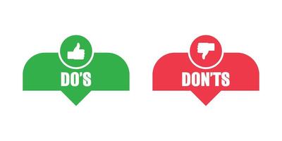 Do and Don't or Like and Unlike Icons with Positive and Negative Symbols vector