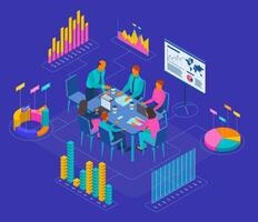 Color Characters People and Interacting Charts Analyzing Concept. vector