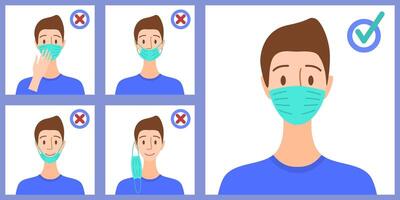 Cartoon Color Character Person Male and How Use Masks Concept. vector