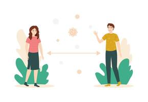 Cartoon Color Characters People and Social Distancing Concept vector