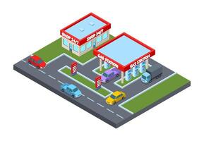 Gas Station Building Concept 3d Isometric View. vector