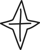 Minimalist line art representing abstract four pointed star intersected by cross, creating simple geometric figure, suitable for various design projects vector