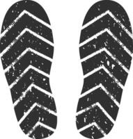 Imprint of a shoe sole featuring a chevron pattern and grunge texture, conveying movement and leaving distinct traces, marking a journey through various terrains vector
