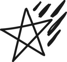Simple, hand drawn five pointed star is depicted with dynamic speed lines, conveying a sense of motion and progress, ideal for representing concepts of success, achievement, and rapid advancement vector