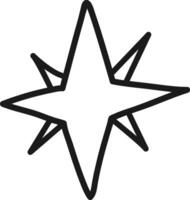 Simple, hand drawn eight pointed star shines brightly with a thick black outline against a clean white background, creating a bold and eye catching graphic element vector