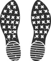 Shoe prints with a distinctive pattern of crosses and horizontal lines are imprinted on a surface, possibly indicating a moment of stillness or pause vector