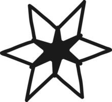 Hand drawn eight pointed star features a bold black outline and a prominent dark center, creating a captivating visual element suitable for various design applications vector