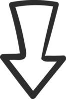 Simple, hand drawn arrow pointing downwards, suitable for representing concepts like downloading, decreasing, or indicating a downward direction vector
