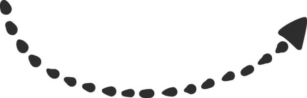Dotted arrow crafted from small black dots, pointing upwards and to the right, featuring a long, curved trajectory. Isolated on a clean white background, symbolizing progress and growth vector
