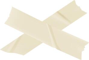 Two beige pieces of adhesive tape are crossing each other, creating an x shape against a clean white background, providing a simple yet effective visual of connection or restriction vector