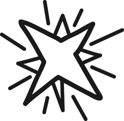 Simple, hand drawn doodle of a star bursting with light beams, evoking a sense of energy and excitement, perfect for adding a touch of whimsy to any project