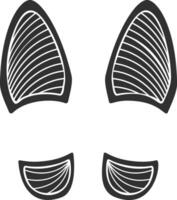 Simple line drawing featuring stylized fox or dog ears, with one pair pointing upwards and another pair pointing downwards, set against a clean white background vector