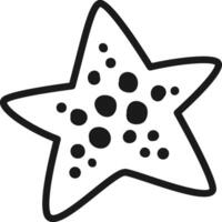 Hand drawn five pointed starfish with a black outline and spots, isolated on white, perfect for children's books and educational projects featuring marine life vector