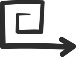 Hand drawn spiral arrow pointing right emerges from a square shape, creating a maze against a clean white background, showcasing a simple and minimalistic design concept vector