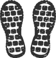 Grunge textured shoe print revealing the sole of running shoes, offering a striking visual element with its rough, detailed features and distinctive, worn appearance vector