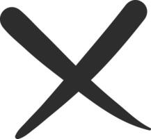 Two thick gray brushstrokes are crossing each other, forming a large X shape with rounded ends on a clean white background, creating negative space vector