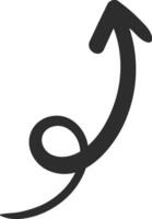 Simple yet dynamic hand drawn arrow curves upwards, representing concepts such as growth, progress, achievement, and overcoming challenges vector