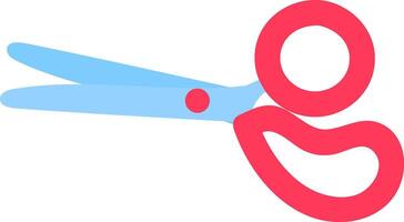 Cartoon scissors with red handles and light blue blades are open, ready to cut, isolated on a white background, perfect for educational or craft projects vector