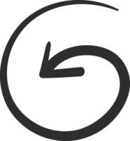 Hand drawn circular arrow pointing downward, creating a complete loop, representing concepts of return, undoing actions, or illustrating a cyclical process in motion vector