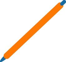 Minimalist illustration of an orange pen lying diagonally on a white background, featuring a blue tip and cap, ideal for stationery or writing related designs vector