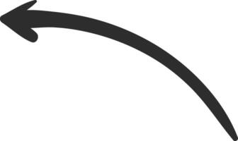 Curved, hand drawn arrow pointing left, serving as an effective symbol for indicating a previous page or suggesting a return action in navigation and user interface design vector