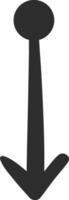 Simple black arrow pointing downward with a circle positioned above, set against a white background, serving as an effective indicator for downloads or next steps in navigation vector