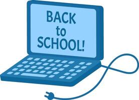 Blue laptop featuring a back to school message symbolizes a learning opportunity, with its power cord creatively forming an infinity symbol, representing endless possibilities in education vector