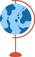 Terrestrial globe showing stylized continents and oceans rotating on a red stand, representing global awareness, geography education, and international exploration vector