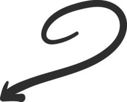 Simple, thick, hand drawn arrow pointing down and making a loop, isolated on a white background, ideal for educational or business presentations vector