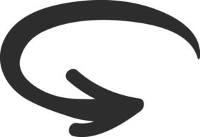 Hand drawn circular arrow pointing downwards, effectively symbolizing concepts such as downloading, clockwise motion, and cyclical processes in a visually engaging manner vector