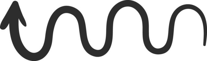 Wavy arrow pointing upwards representing a difficult and tortuous path towards a goal, symbolizing challenge, resilience, and the nonlinear nature of progress vector