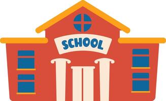Red school building with columns welcoming students for learning, featuring a pitched roof, multiple windows, and a prominent SCHOOL sign, symbolizing education, knowledge, and academic pursuits vector