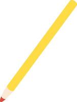Minimalist illustration of a yellow pencil lying diagonally with red tip pointing down left, isolated on white background, representing creativity, art supplies, and education vector