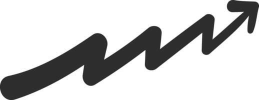 Simple, black, hand drawn arrow zigzaging upwards, symbolizing growth, progress, and achievement in business, finance, or personal development vector