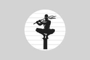 Sitting ninja infront of moon vector