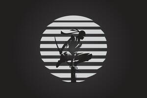 ninja figure in a crouched position on a pole Infront of emblem vector