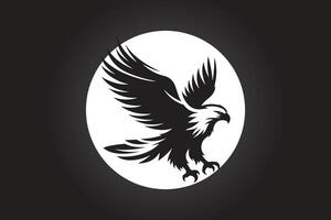 silhouette of eagle in black and white behind moon vector