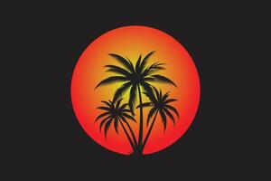 Palm tree sunset style palm tree vector