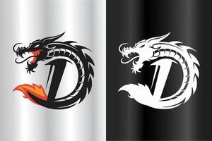 a bold and modern dragon-themed logo incorporating the letter 'D', with sharp details and a fiery accent vector