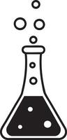 Simple black and white illustration of a conical flask with boiling liquid bubbling and releasing gas, ideal for educational or scientific projects vector
